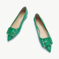 Square Buckled Elegant Flats Green