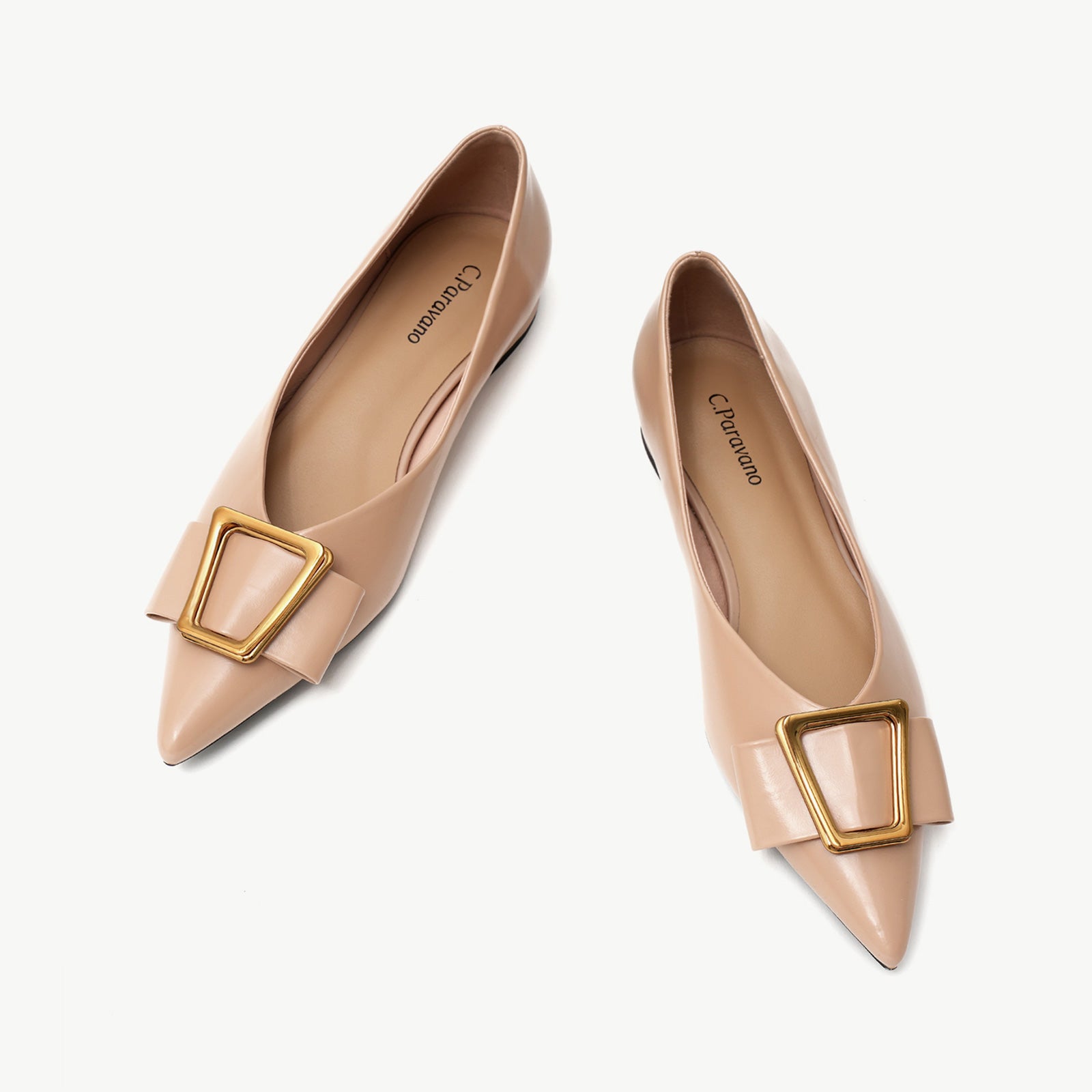 Women Geometric Buckle Pointed Toe Flats | C.Paravano