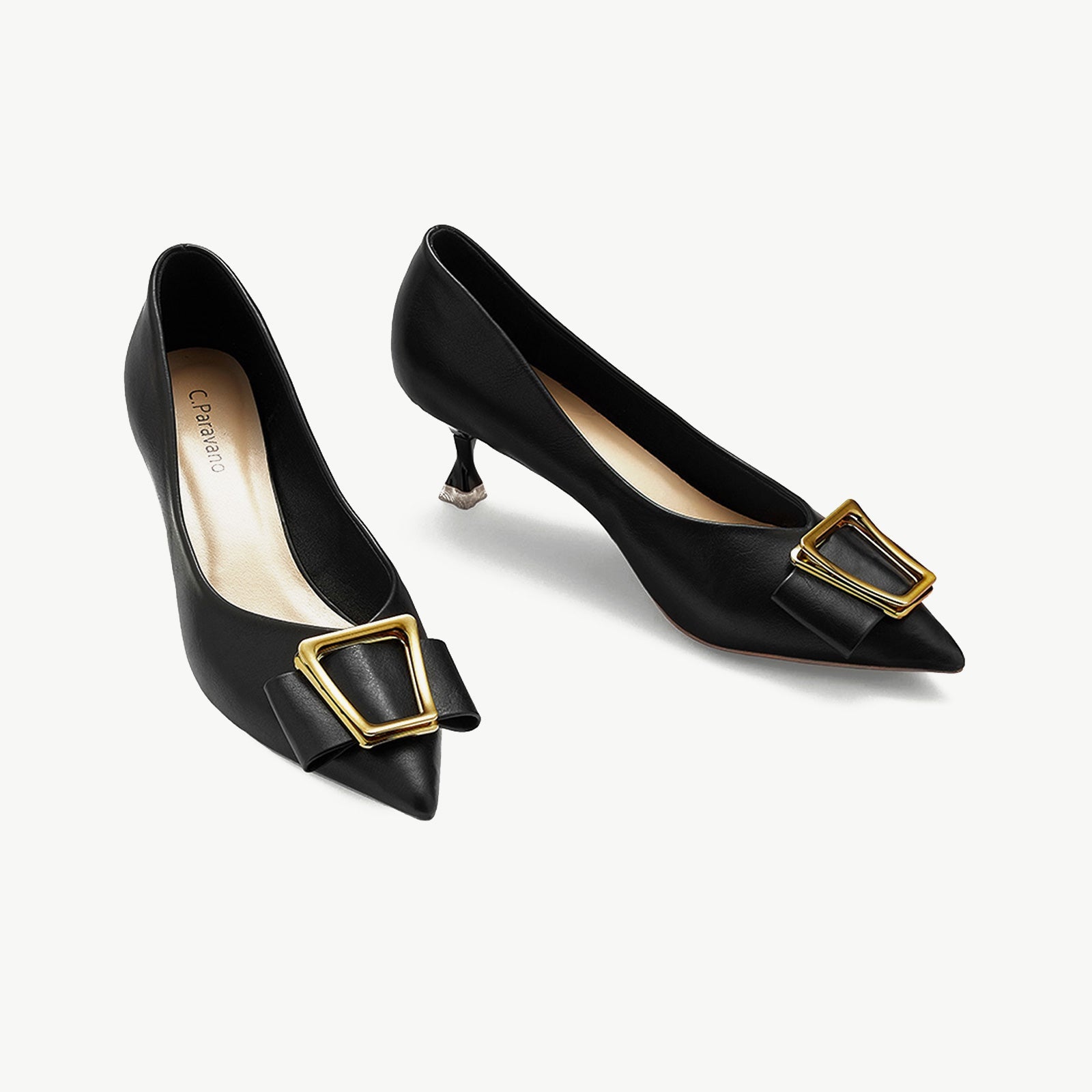 Geometric Buckle Kitten Heel Women Pumps | C.Paravano