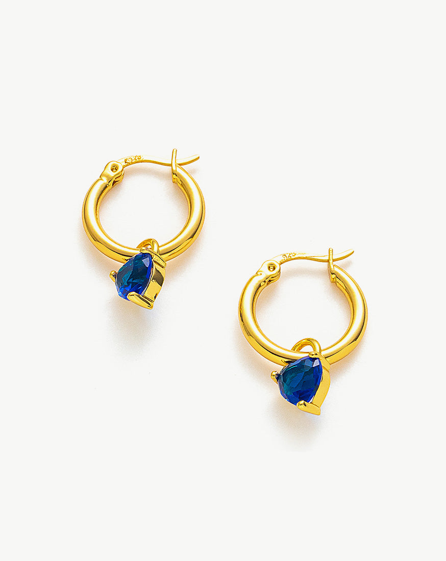 Heart Gemstone Charm Hoop Earrings - C.Paravano