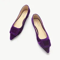 Square Buckle Velvet Flats (Aida)